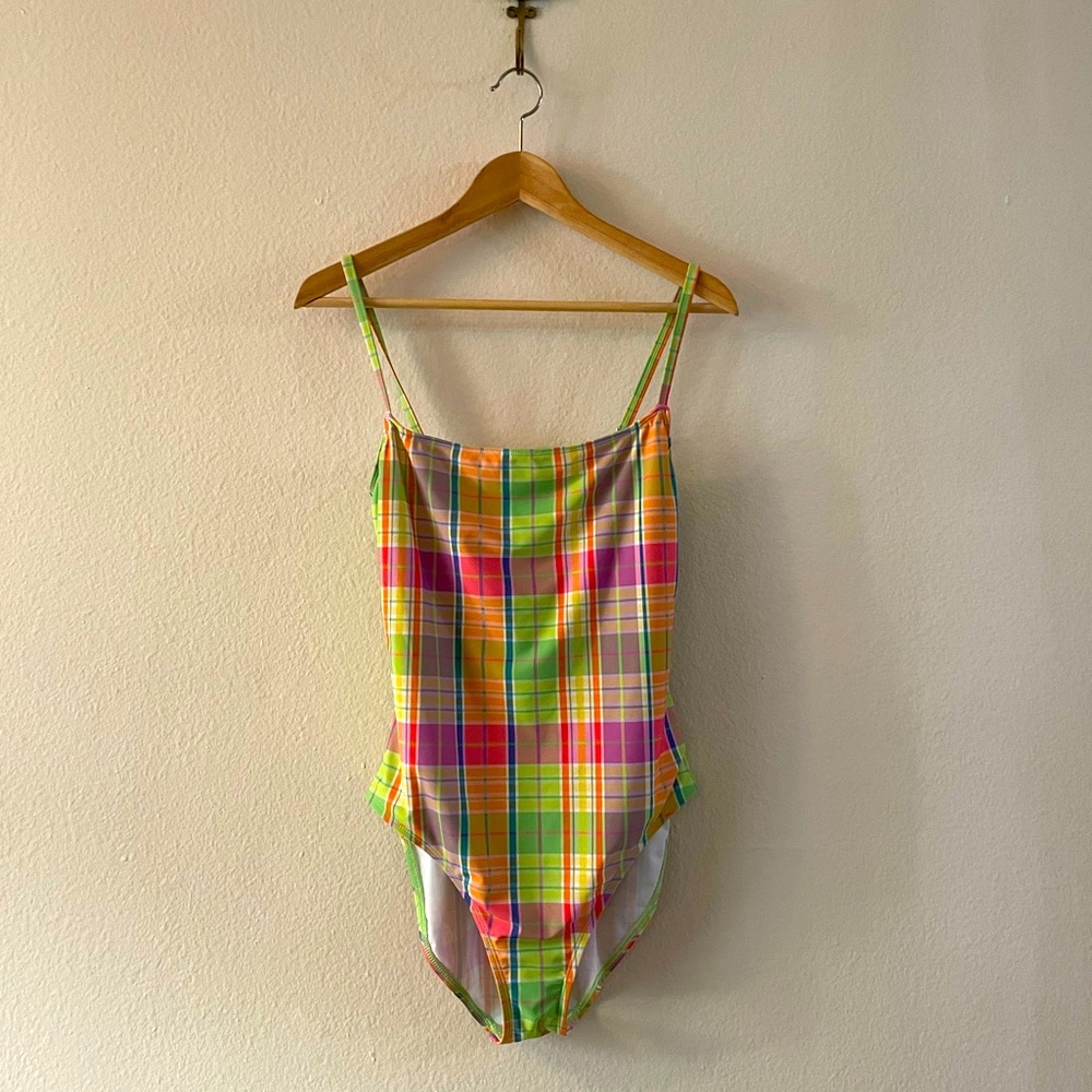 One piece plaid bathing suit